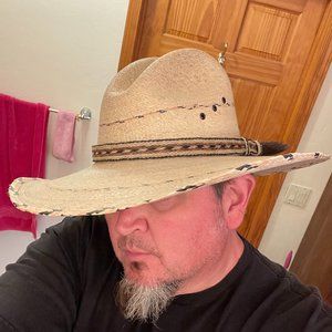 Mens Gus-Style Palm Leaf Cowboy Hat ~ Horsehair band ~ 7 3/8